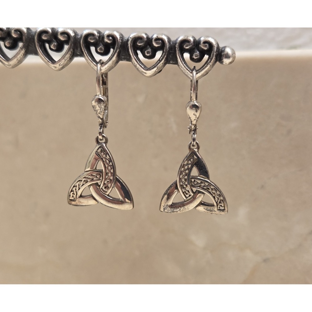 Solvar Sterling Silver Celtic Trinity Knot Dangle Earrings Irish